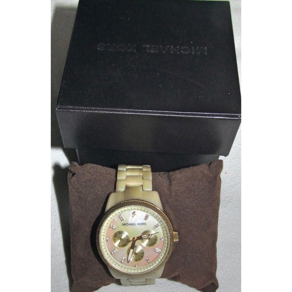 Michael Kors Jet Set Ritz Horn MK5039 Gold Crystal Watch With Box & New Battery